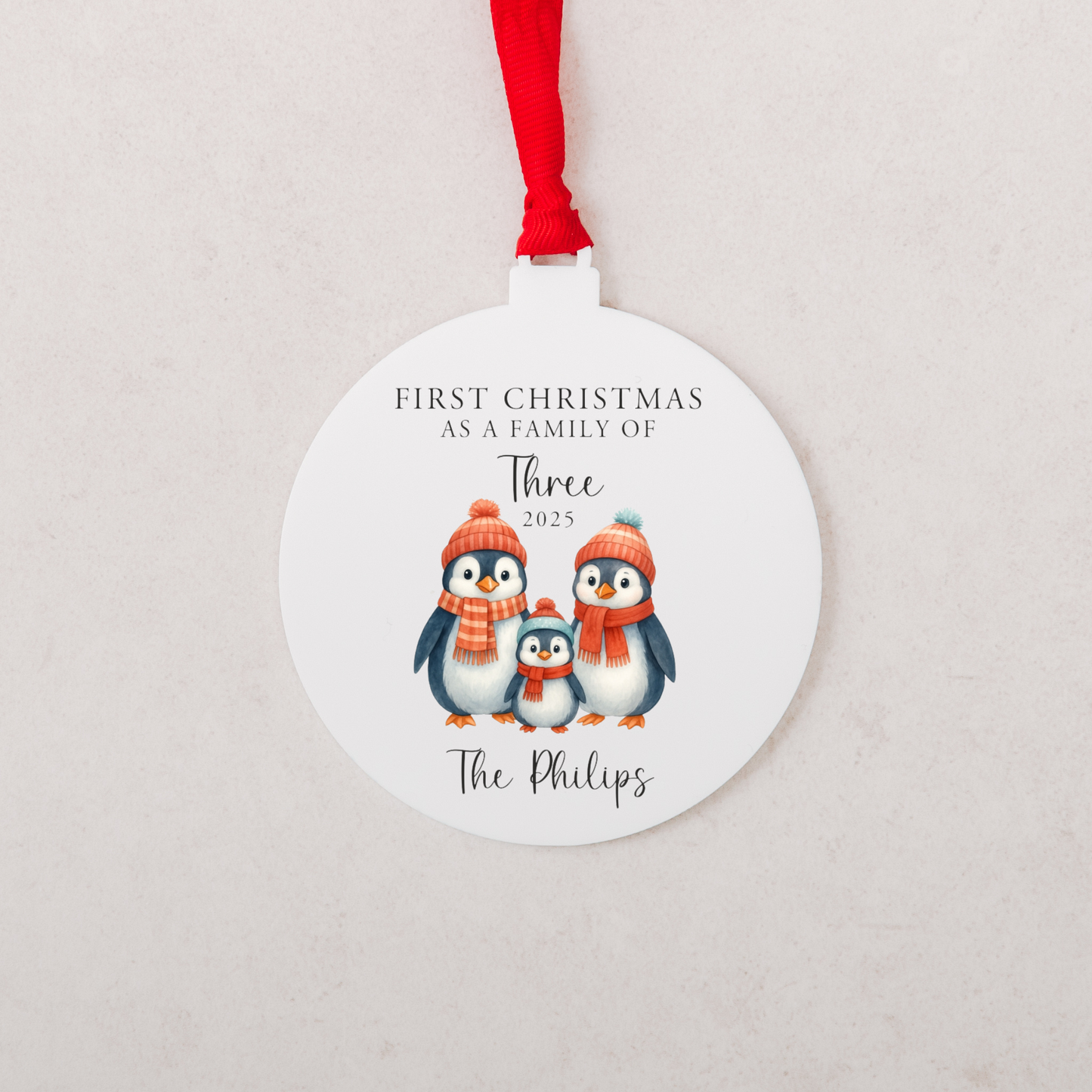 Personalised First Christmas Penguin Family Bauble