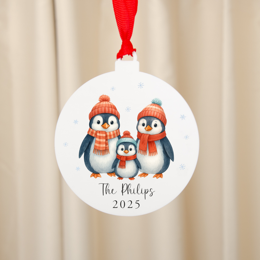Personalised Penguin Family Bauble