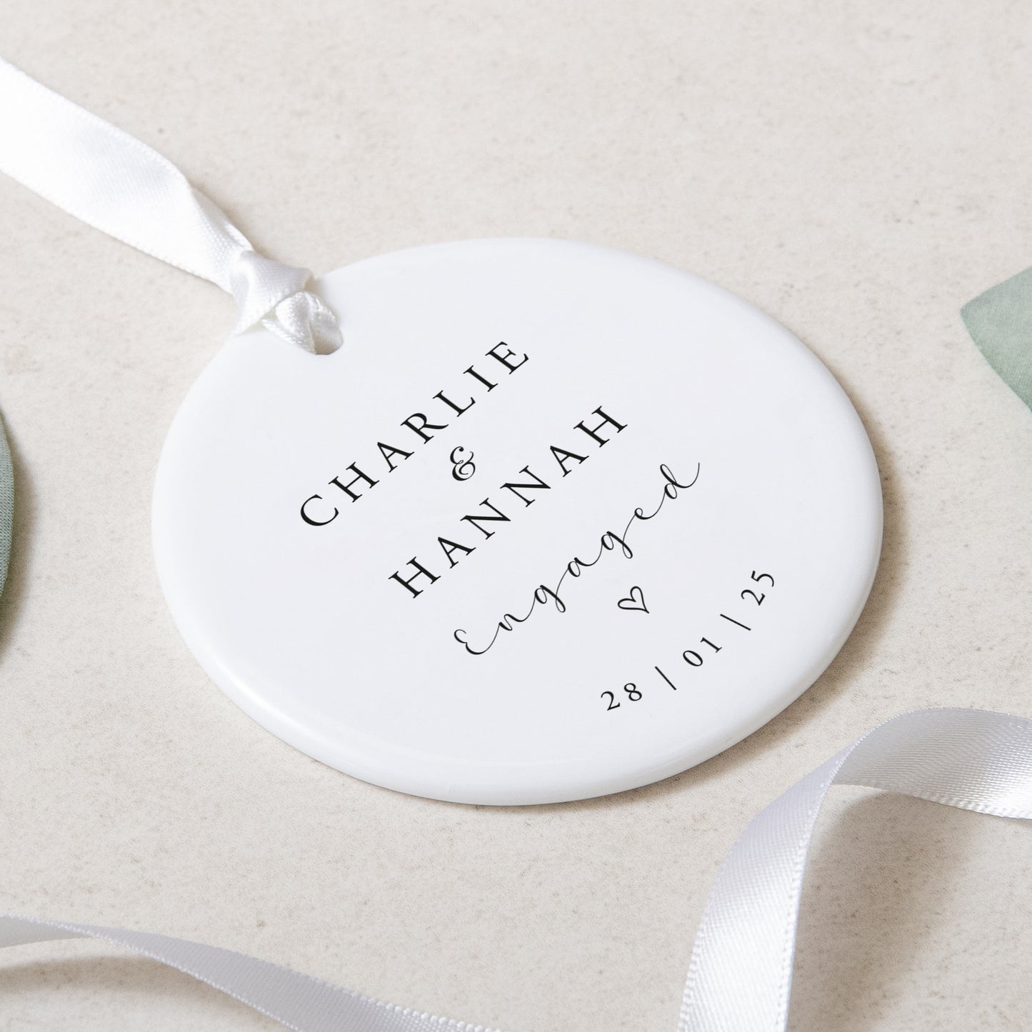 Personalised engagement round ornament