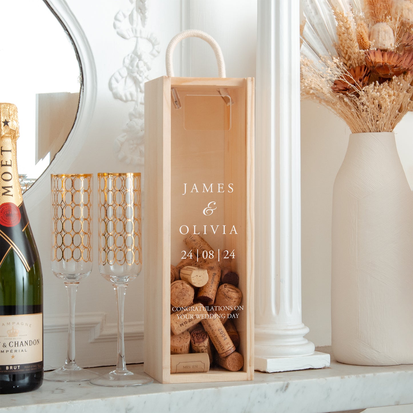 Personalised Engagement Bottle Box Personalised Engagement Gift Present Personalised Engaged Champagne Cork Collector Wooden Box Couple Gift
