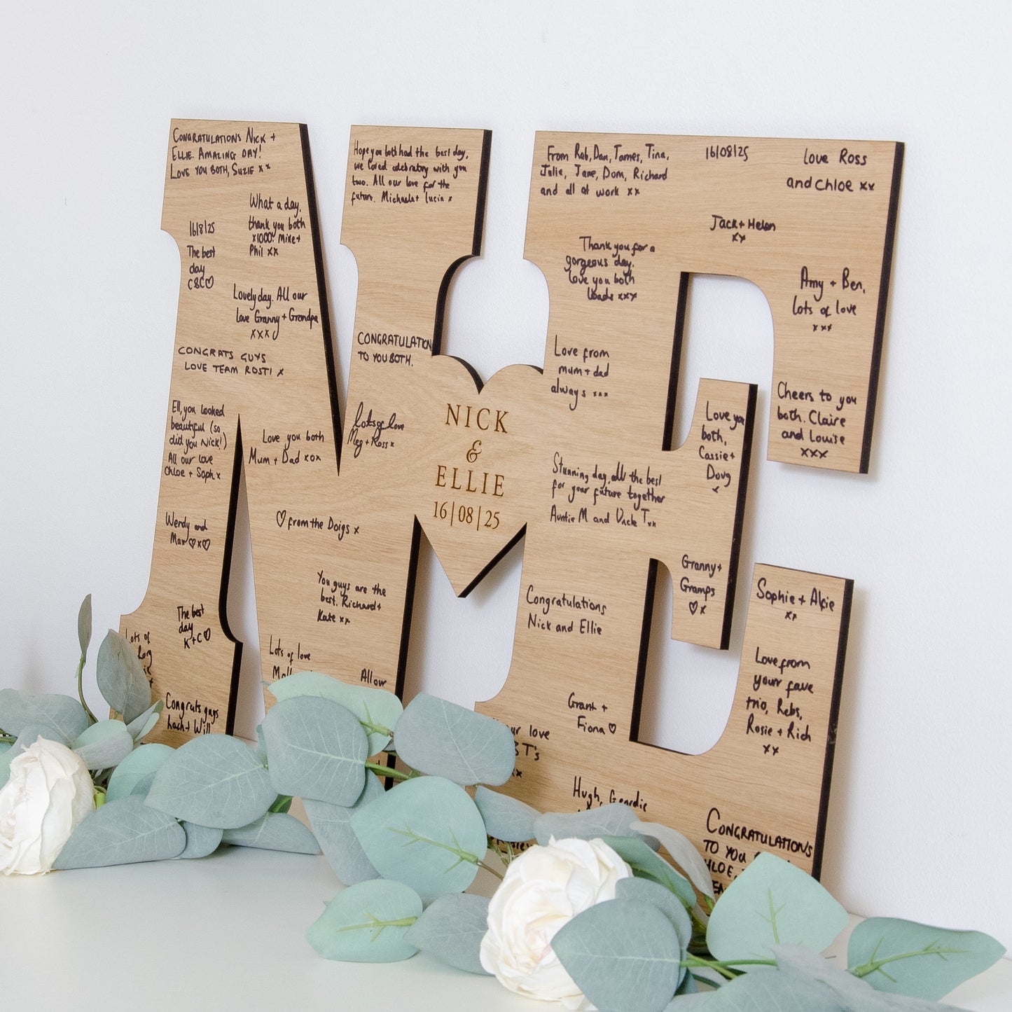 Double letter wooden guest book sign
