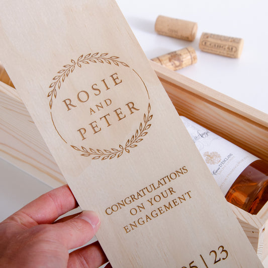 Personalised engaged wreath bottle box - Stag Design
