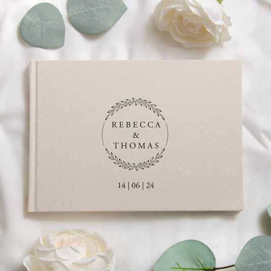 Personalised linen floral guest book