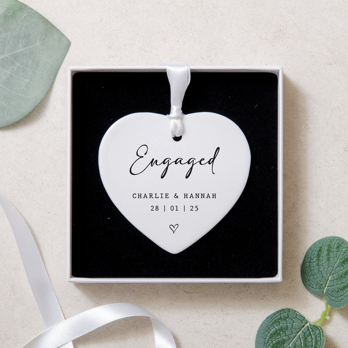 Personalised engagement love heart ornament