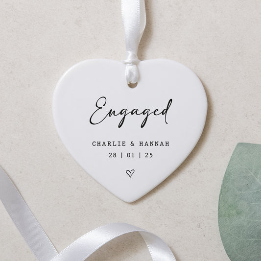Personalised engagement love heart ornament