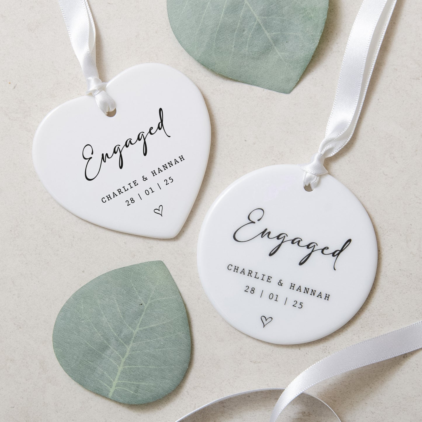Personalised engagement love heart ornament