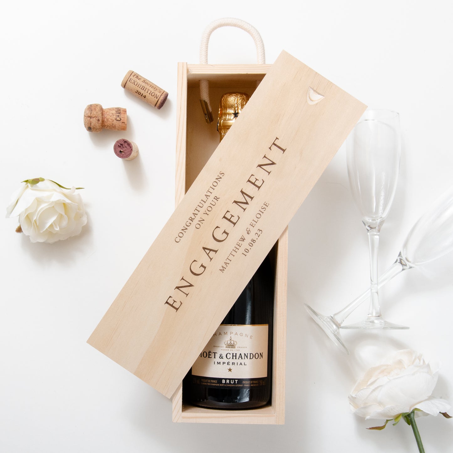 Personalised engagement bottle box - landscape - Stag Design