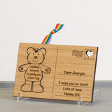 Children's birthday teddy bear wooden postcard - Stag Design