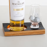 Double whisky wood flight for glass and bottle