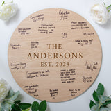 Wooden circle guest book sign