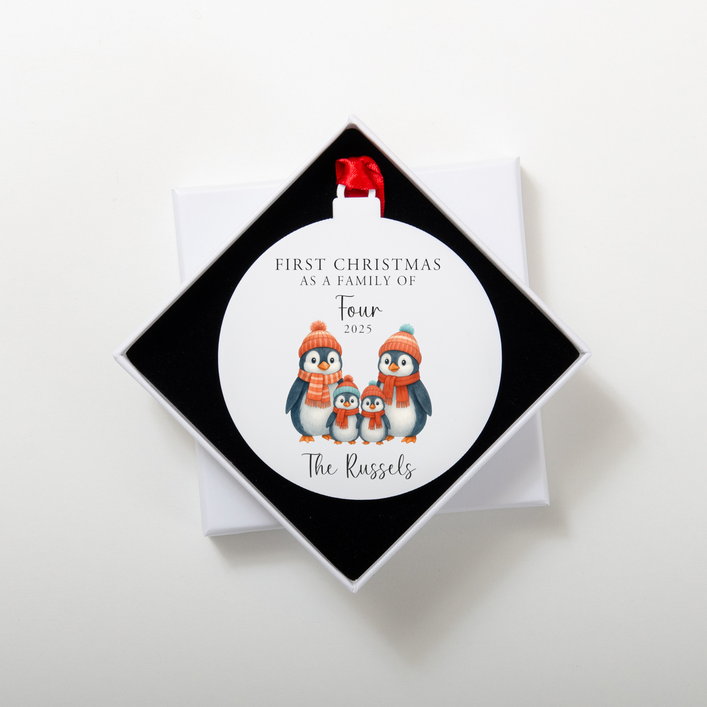 Personalised First Christmas Penguin Family Bauble