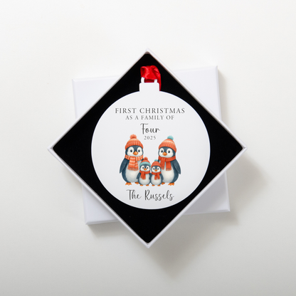 Personalised First Christmas Penguin Family Bauble