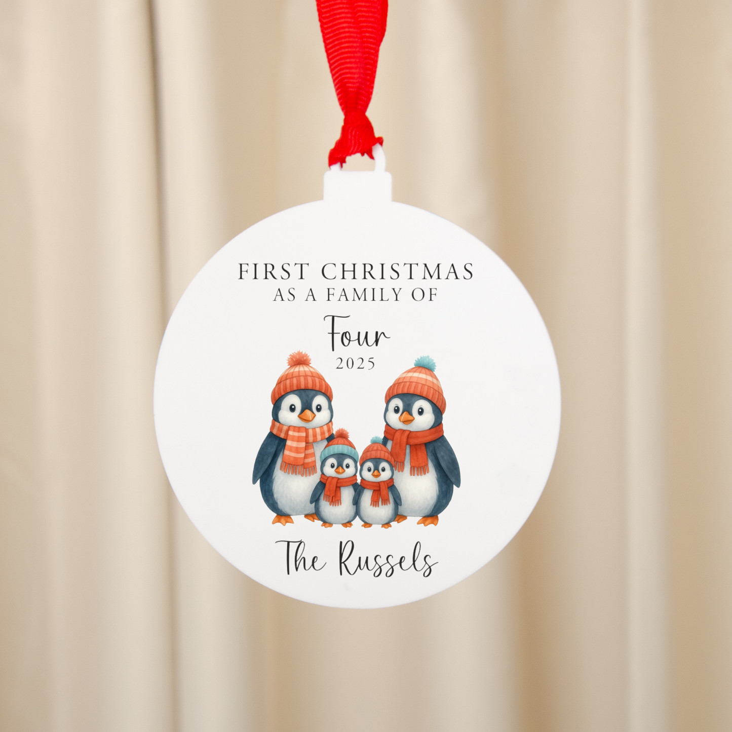 Personalised First Christmas Penguin Family Bauble
