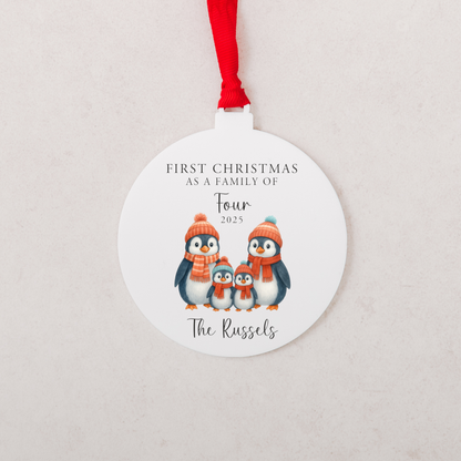 Personalised First Christmas Penguin Family Bauble