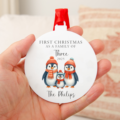 Personalised First Christmas Penguin Family Bauble