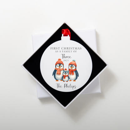 Personalised First Christmas Penguin Family Bauble