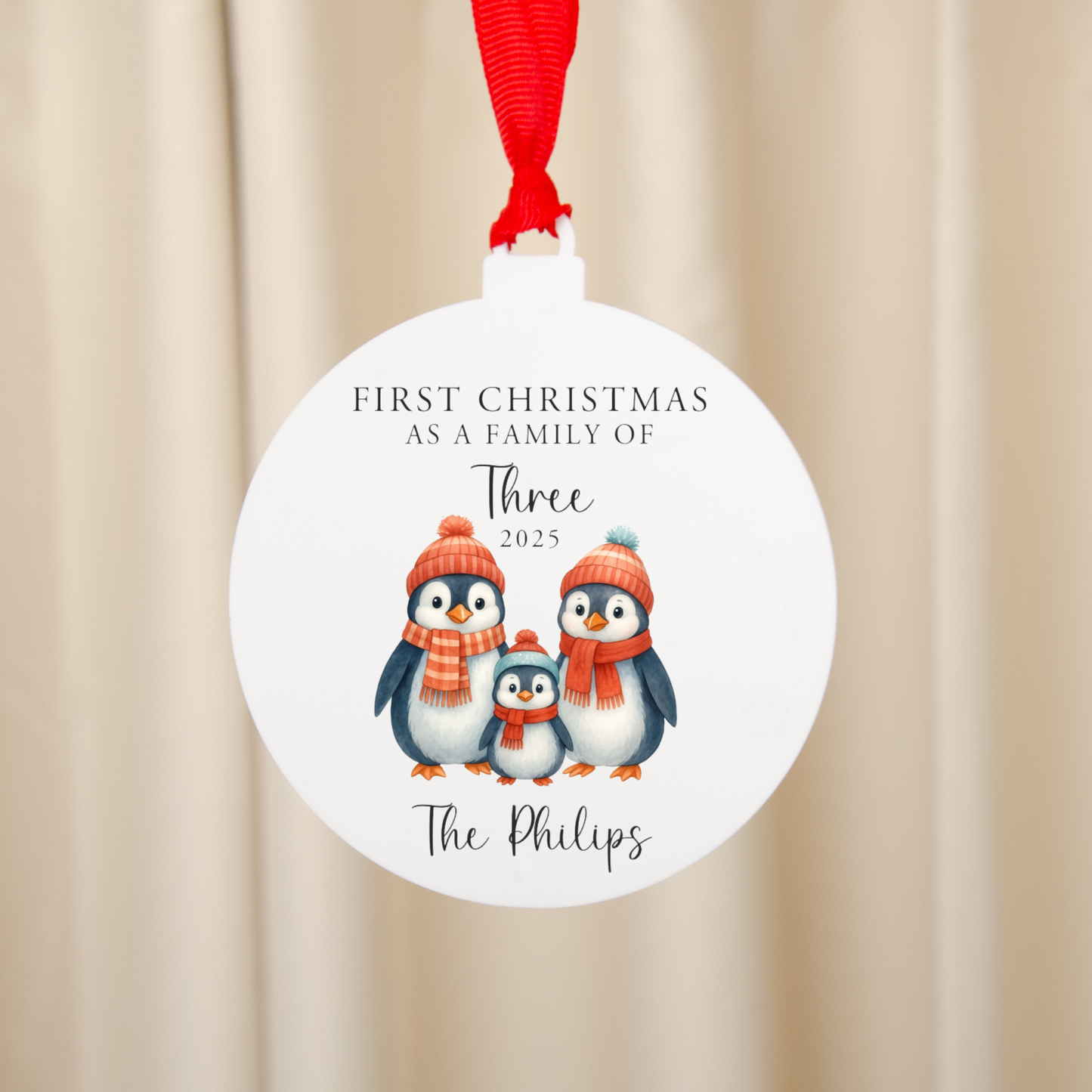 Personalised First Christmas Penguin Family Bauble