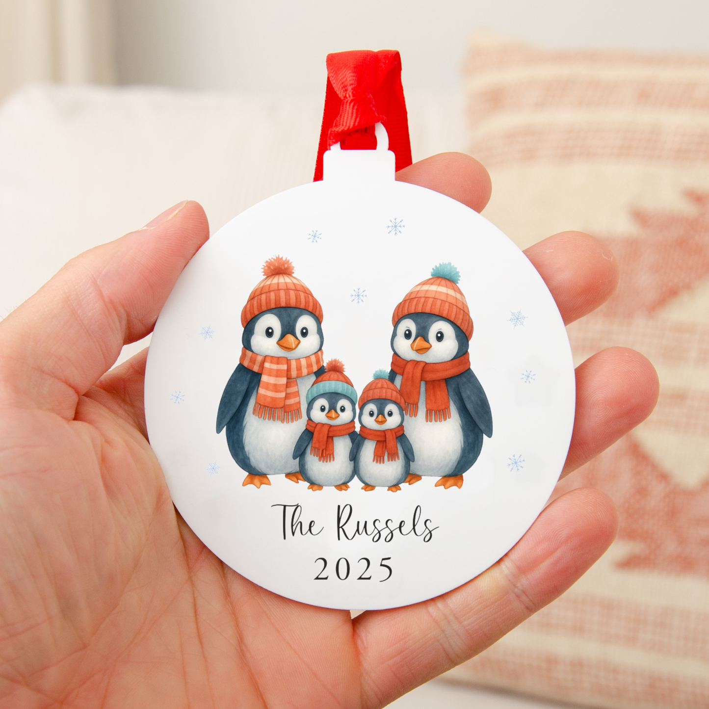 Personalised Penguin Family Bauble