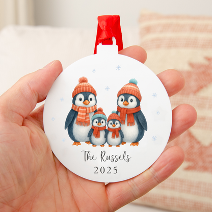 Personalised Penguin Family Bauble