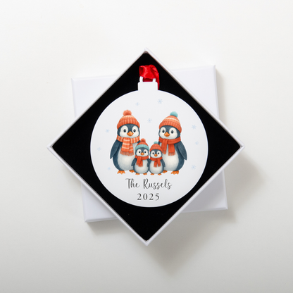 Personalised Penguin Family Bauble