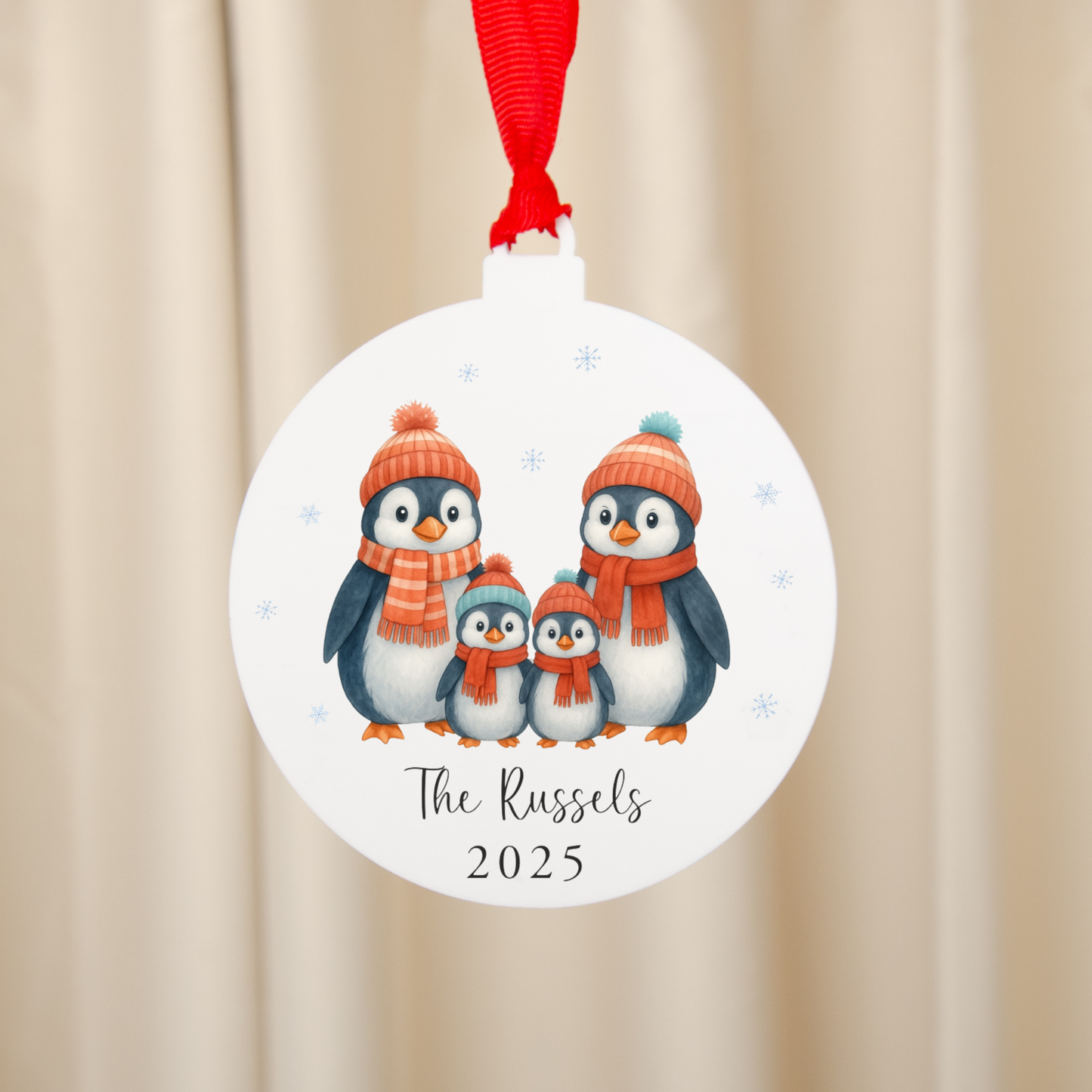 Personalised Penguin Family Bauble