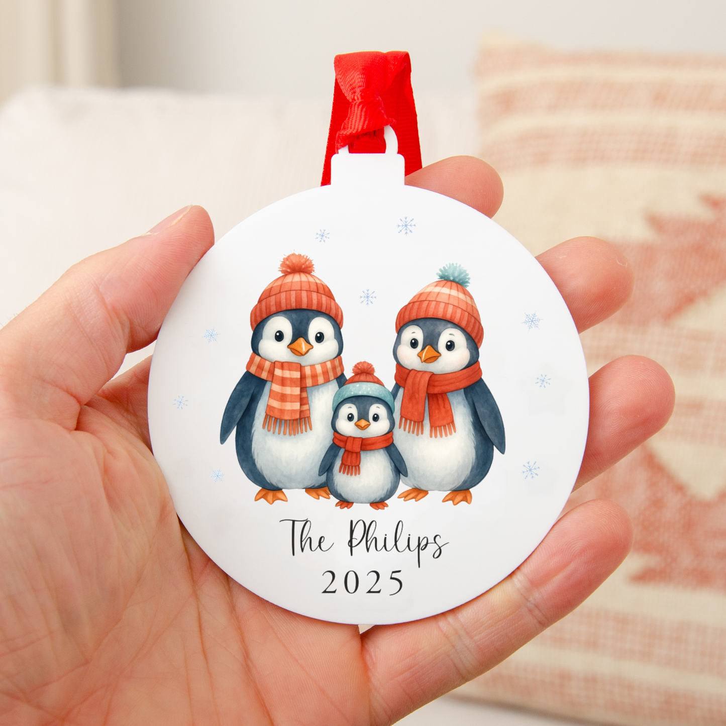 Personalised Penguin Family Bauble