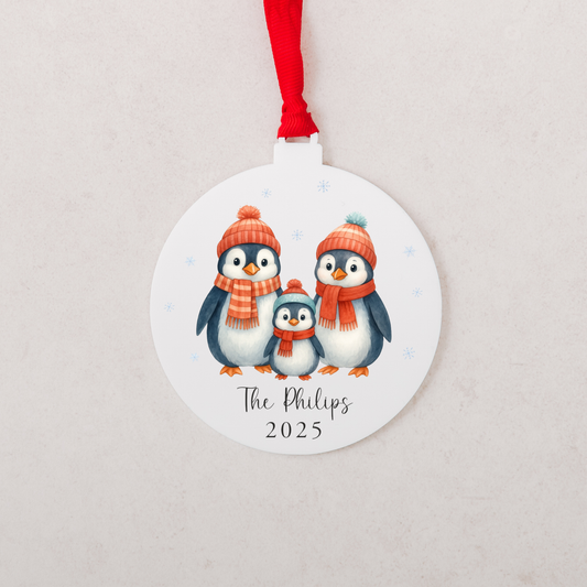 Personalised Penguin Family Bauble