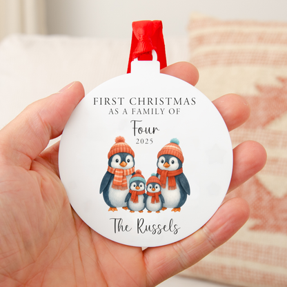 Personalised First Christmas Penguin Family Bauble