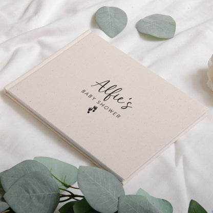 Personalised linen baby shower book