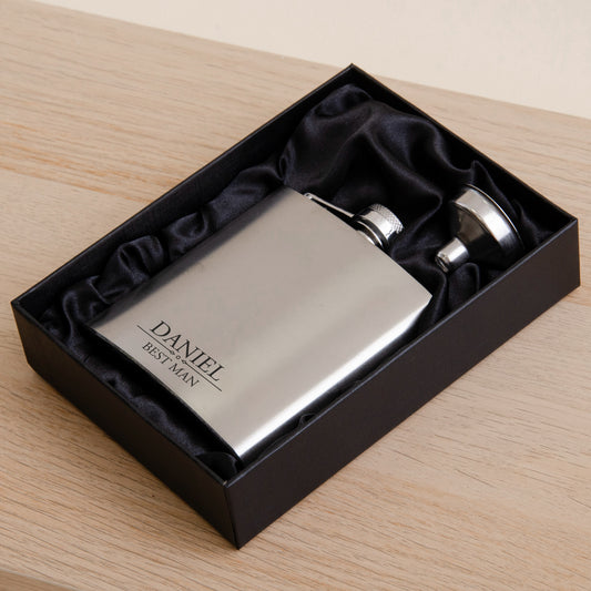 Personalised stainless steel wedding role hip flask