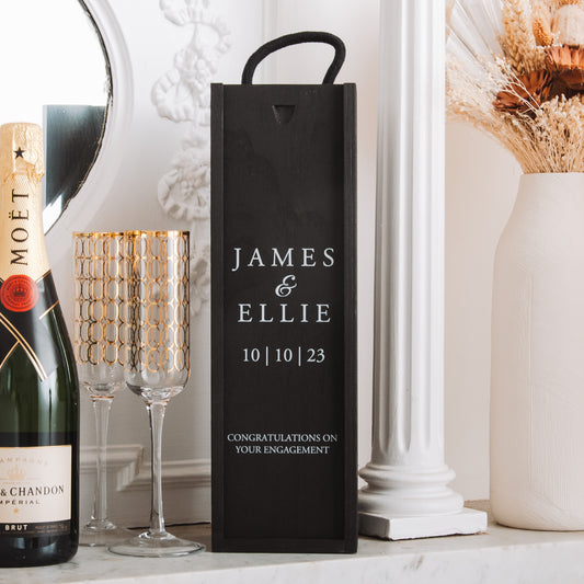 Personalised engagement black bottle box - Stag Design