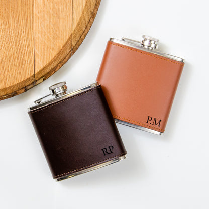 Personalised leather hip flask