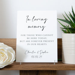 'In loving memory' white wedding sign