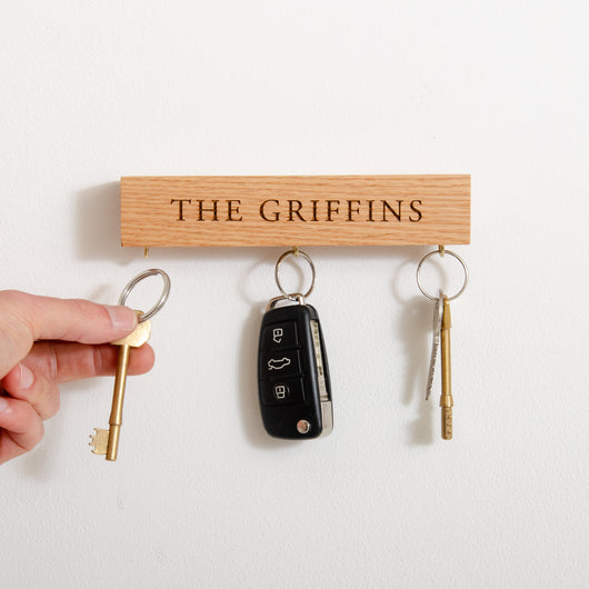 NEW Personalised oak key ring holder Stag Design