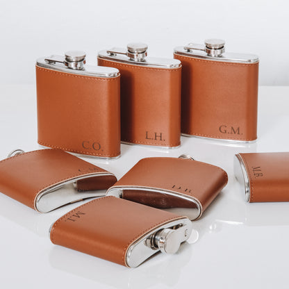 Personalised leather hip flask