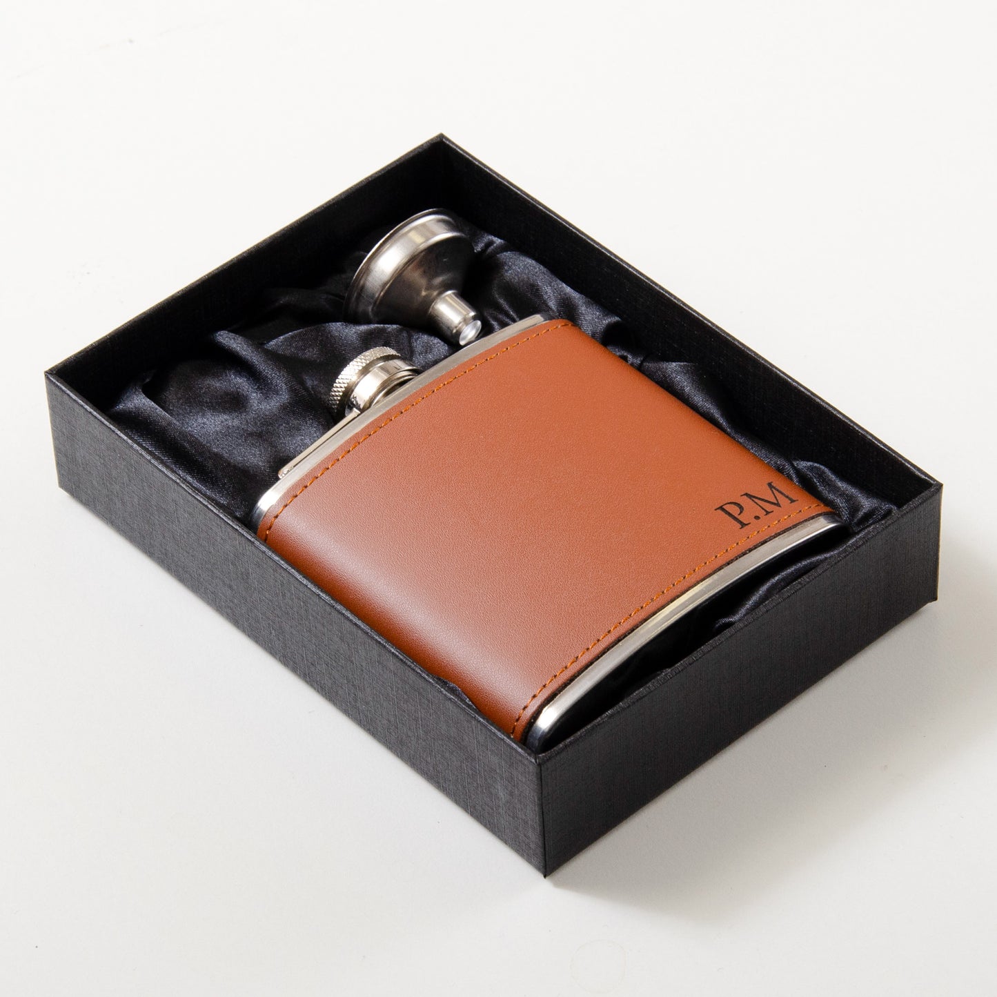 Personalised leather hip flask