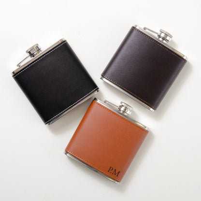 Personalised leather hip flask