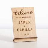 'Welcome to the wedding of' wooden sign