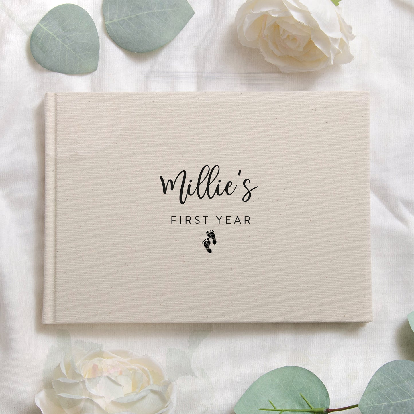 Personalised linen baby shower book