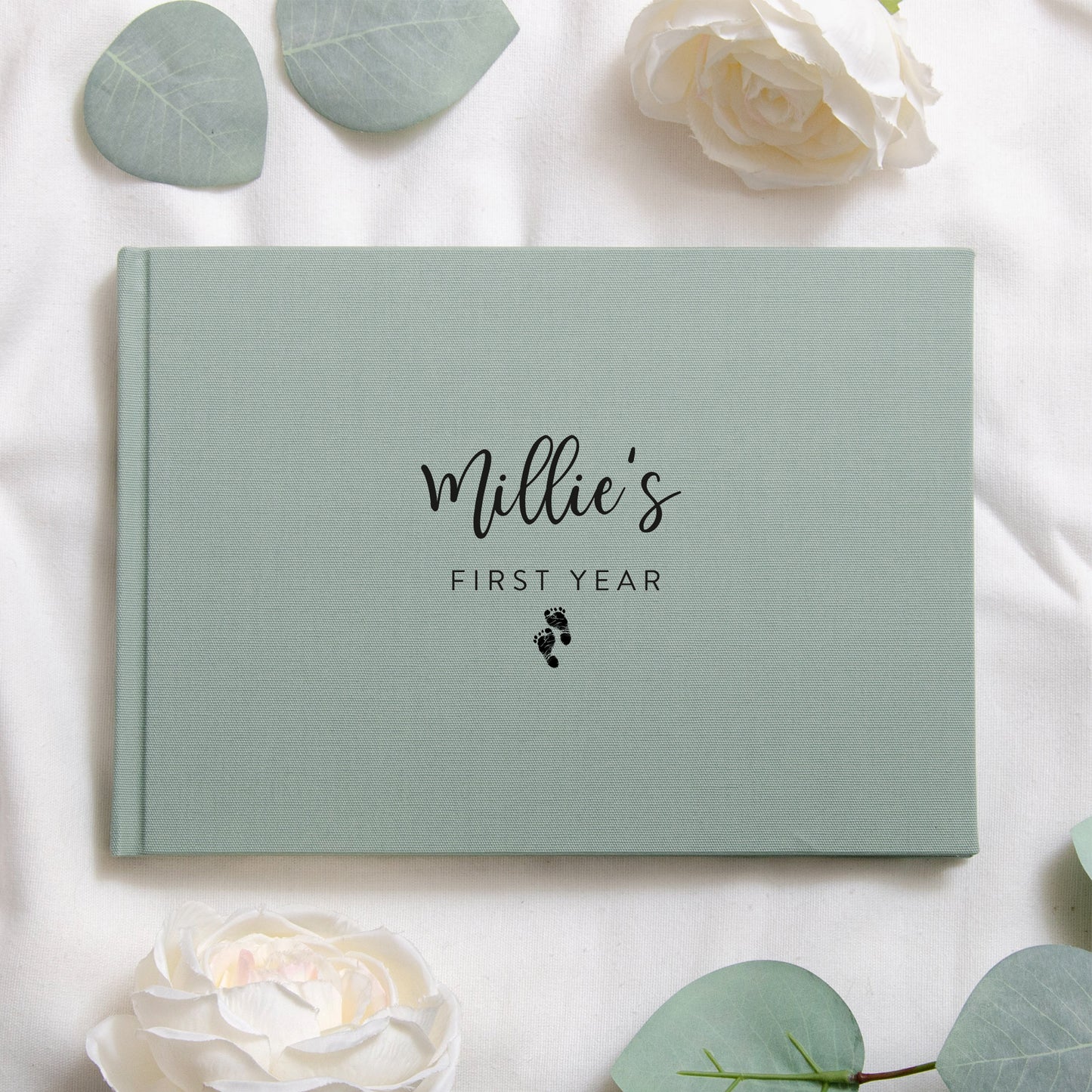 Personalised linen baby shower book