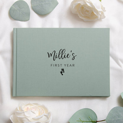 Personalised linen baby shower book