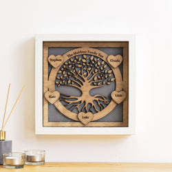 Family Tree with names engraved on hearts - wooden tree design - Stag Design