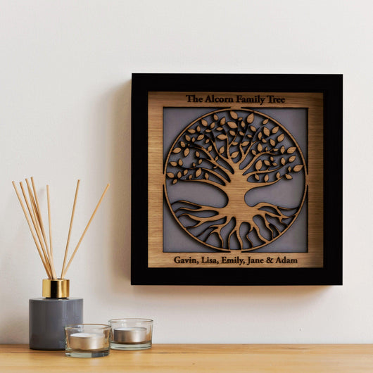 Family Tree with names engraved on outer edge - wooden tree design - Stag Design