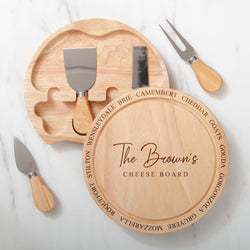 Personalised family cheese board and tools