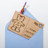 Children's birthday teddy bear wooden postcard - Stag Design
