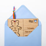 Children's birthday teddy bear wooden postcard - Stag Design