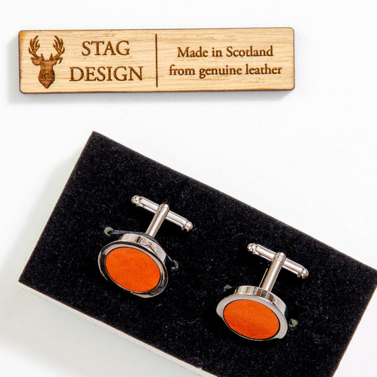 Leather cufflinks - Stag Design