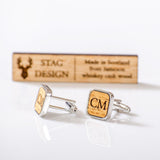Square whisky wood, wine barrel, walnut or leather cufflinks - Stag Design