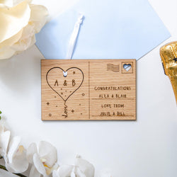 Engagement keepsake heart wooden postcard - Stag Design