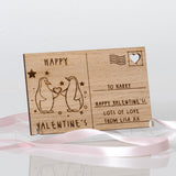 Penguins Valentine's Day wooden postcard - Stag Design
